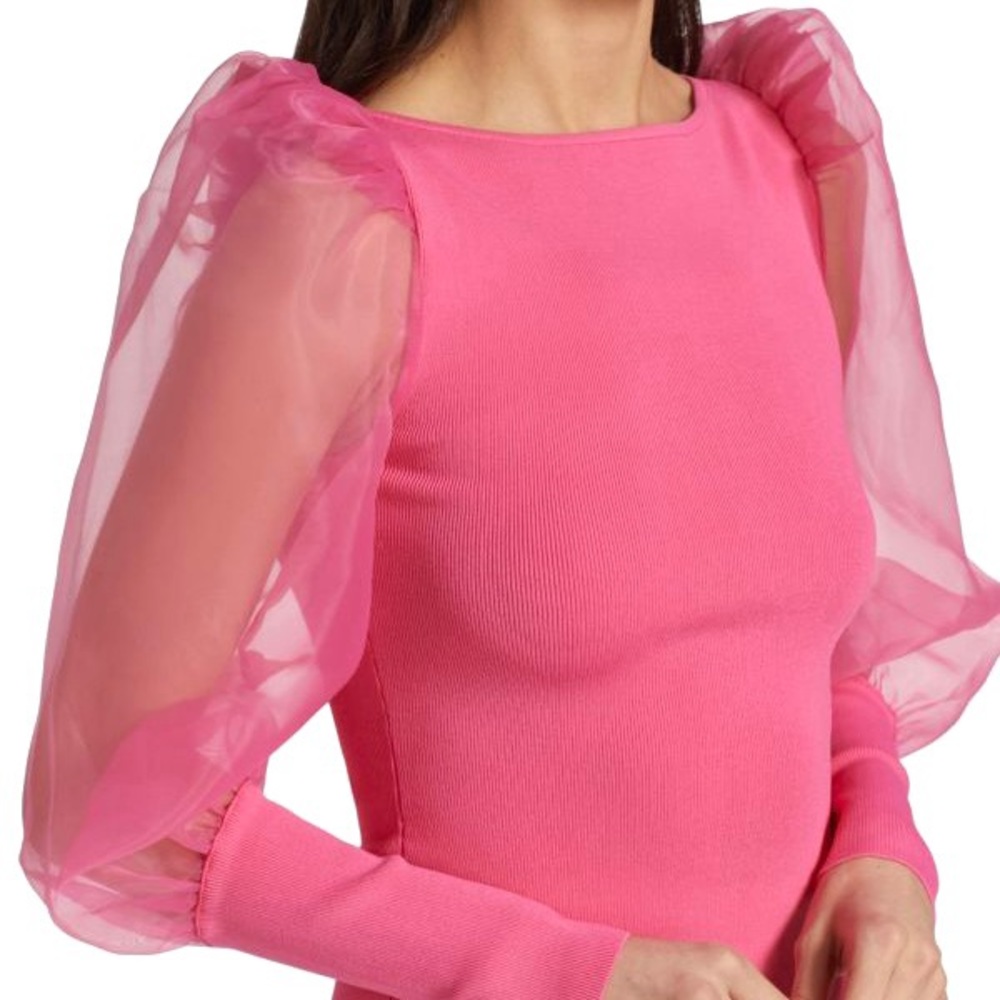 Alice + Olivia French Rose Pink Puff-Sleeve Scoop Neck Sweater - Picture 11 of 15